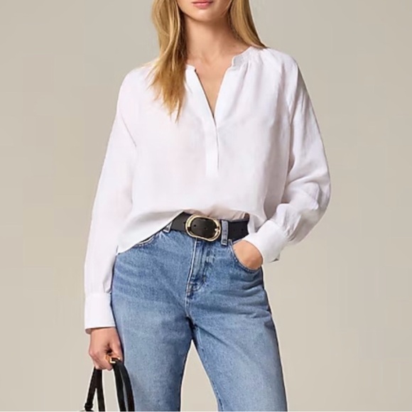 J. Crew Tops - NWT J Crew Cabana Top Linen Shirt Breathable Date Vacation  CI542 White Small